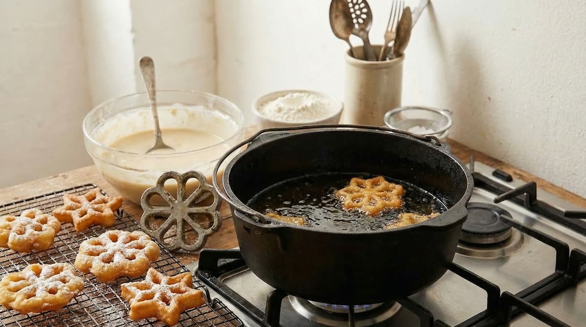 Buñuelos de viento con forma de copo de nieve