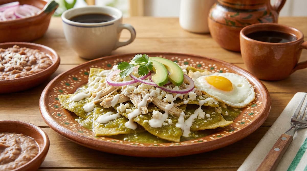 Plato de Chilaquiles Verdes con Pollo